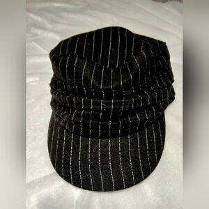 Women's Black Pinstripe Newsboy Cap/Cabbie Hat